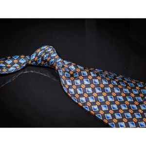 Bruno Satchi 100% Silk Tie Navy Blue Light Blue Lattice Mens Designer Necktie